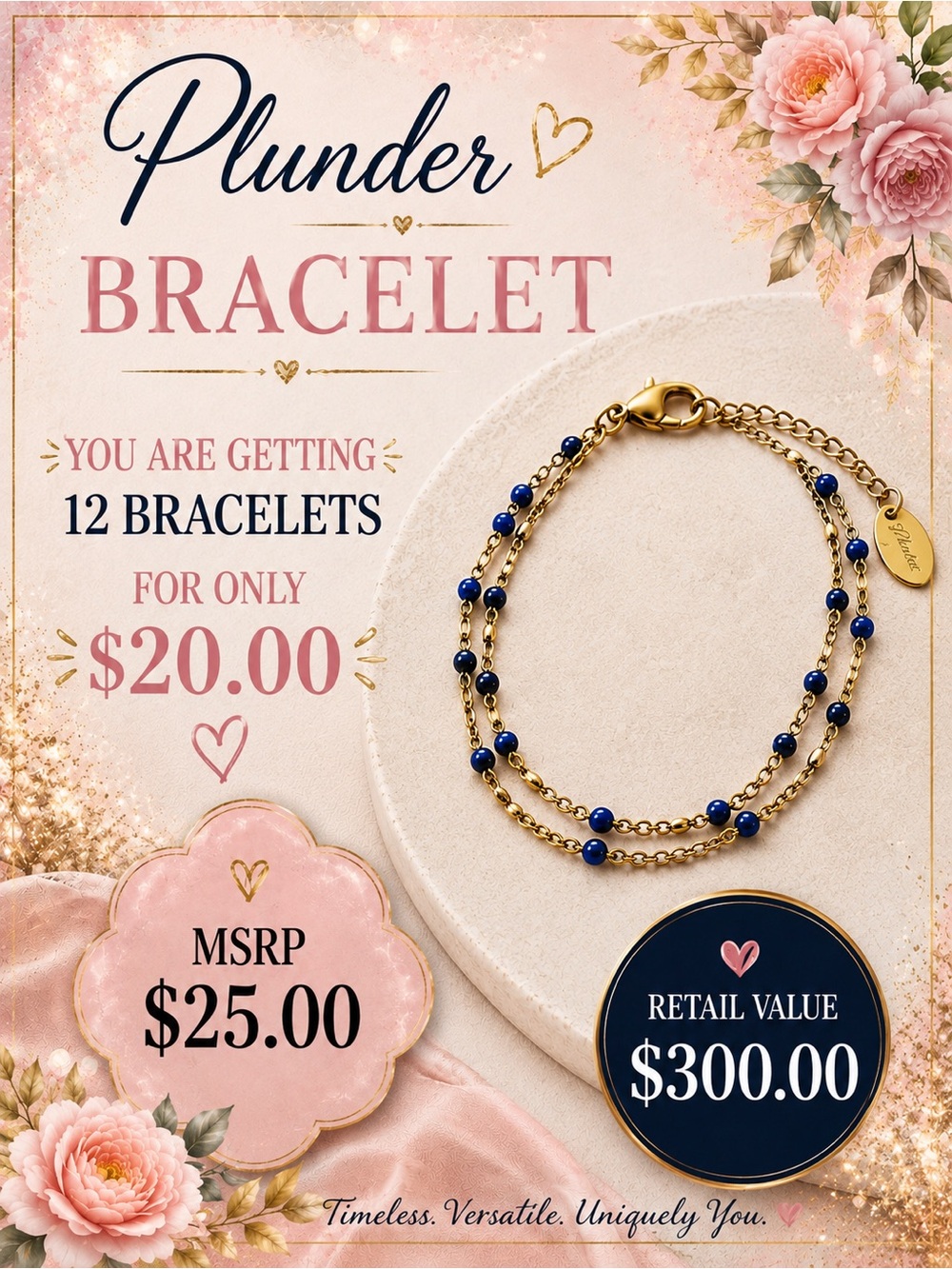 Plunder Gold Double Chain Bracelet with Blue Beads